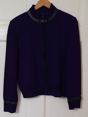 Purple Zip-Front Knit Jacket with Black Trim. ( No Tags for Material or Care)